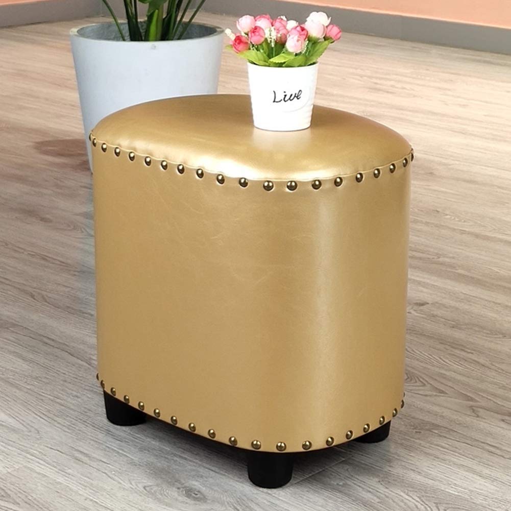 Repose-pieds ottoman en simili cuir doré 40x30x40cm NMDCDH