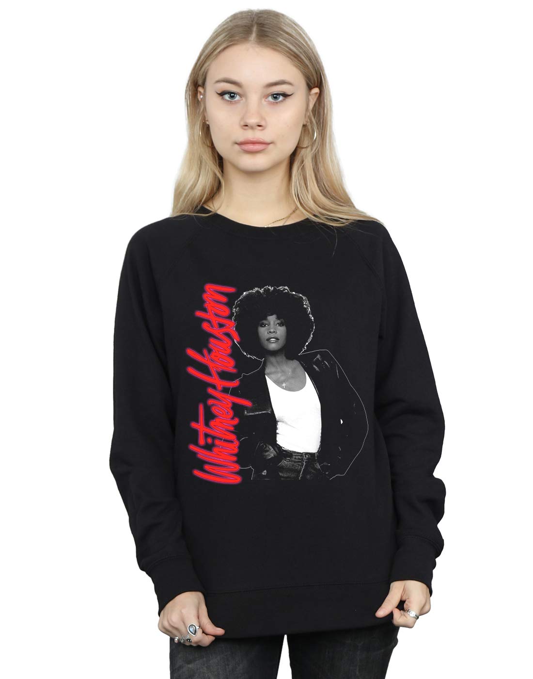 Absolute Cult Women's Black Whitney Houston Whitney Pose Sweatshirt Medium