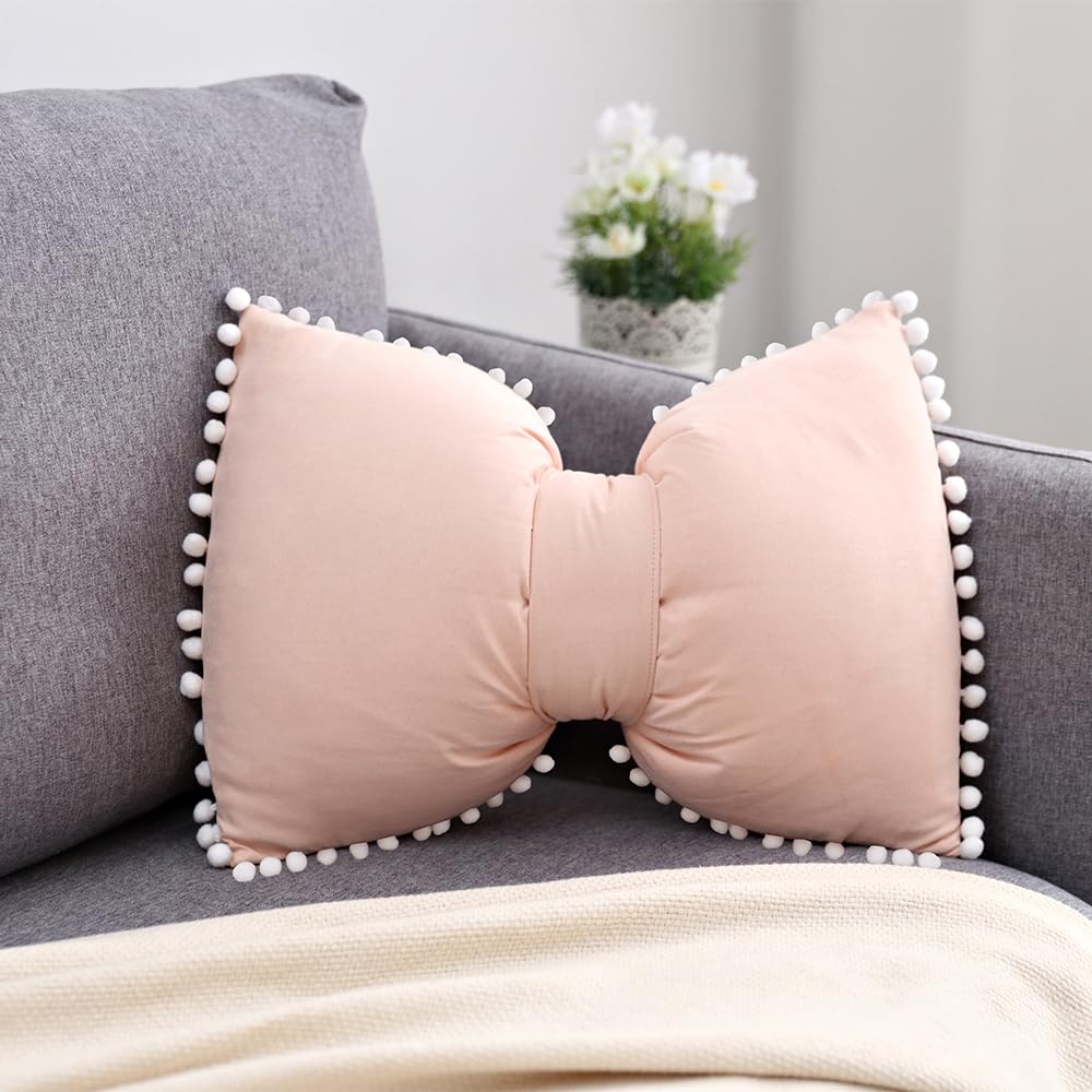 SKXKJ Boho Decorative Throw Pillow Covers with Pom Poms Soft Velvet Pillow Cases Bow Lumbar Pillow Covers 14 x 20 Cushion Case for Bed Couch Living
