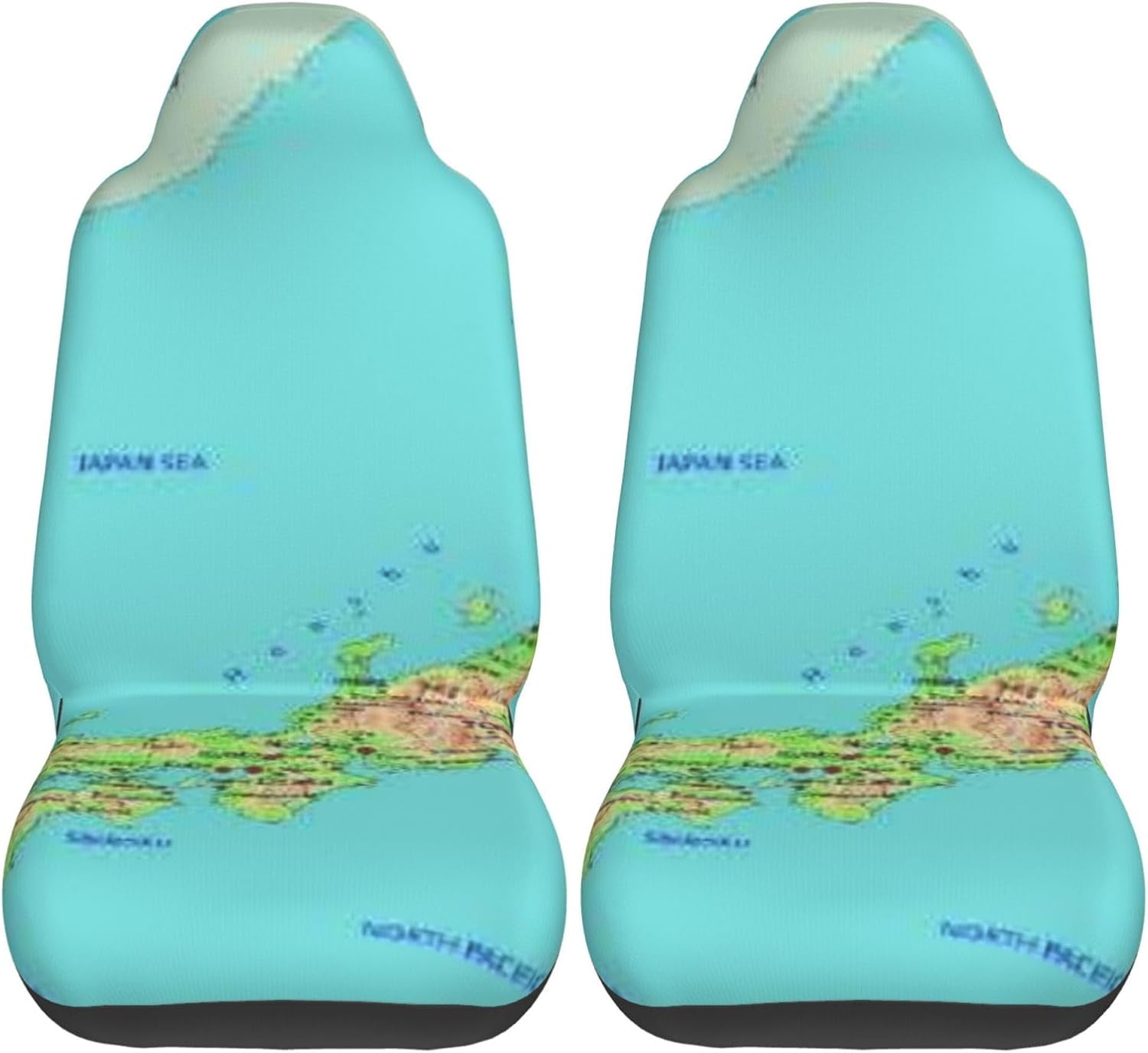 Sea High Detailed Japan Physical Map Japanese Hokkaido Car Seat Covers 2-Pack - Fit for Sedans, Trucks, Suvs, Automotive Seat Protectors with Reinforced Stitching