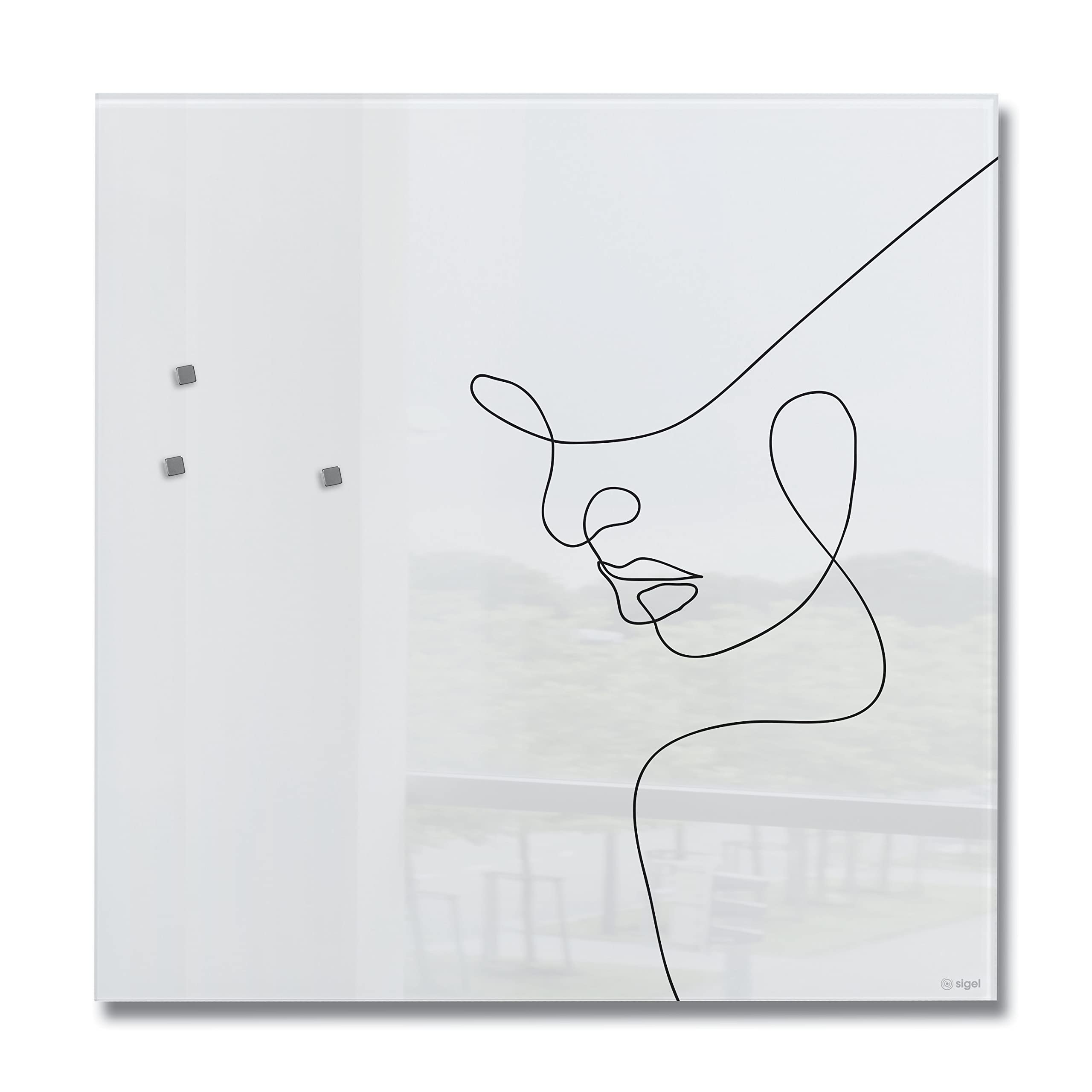 SIGEL GL295 Magnetyczna szklana tablica Artverum - Line Art Woman biała, czarna - 48 x 48 cm - szkło bezpieczne