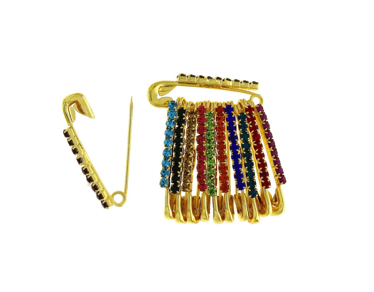 hunky dory 12pins Multicolour Diamond Studded Traditional Indian Dress & Saree Pins | Brooch for Women (Pack of 12)-picture-47