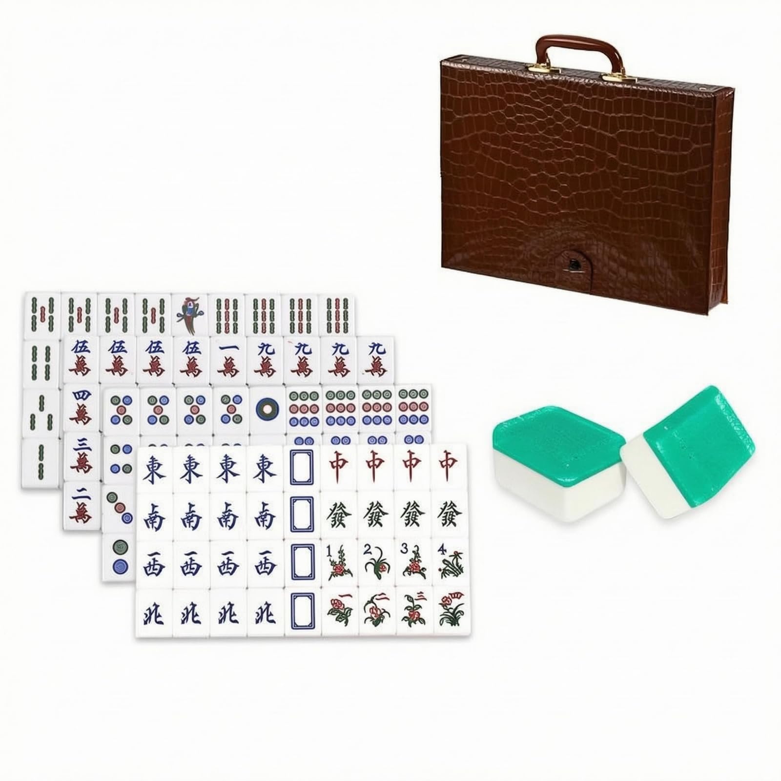 harayaa Mahjong Set Tile Game Equipment Set, Array, Verde Scuro, 7 Punti Verde Scuro 37 + Scatola In Pelle