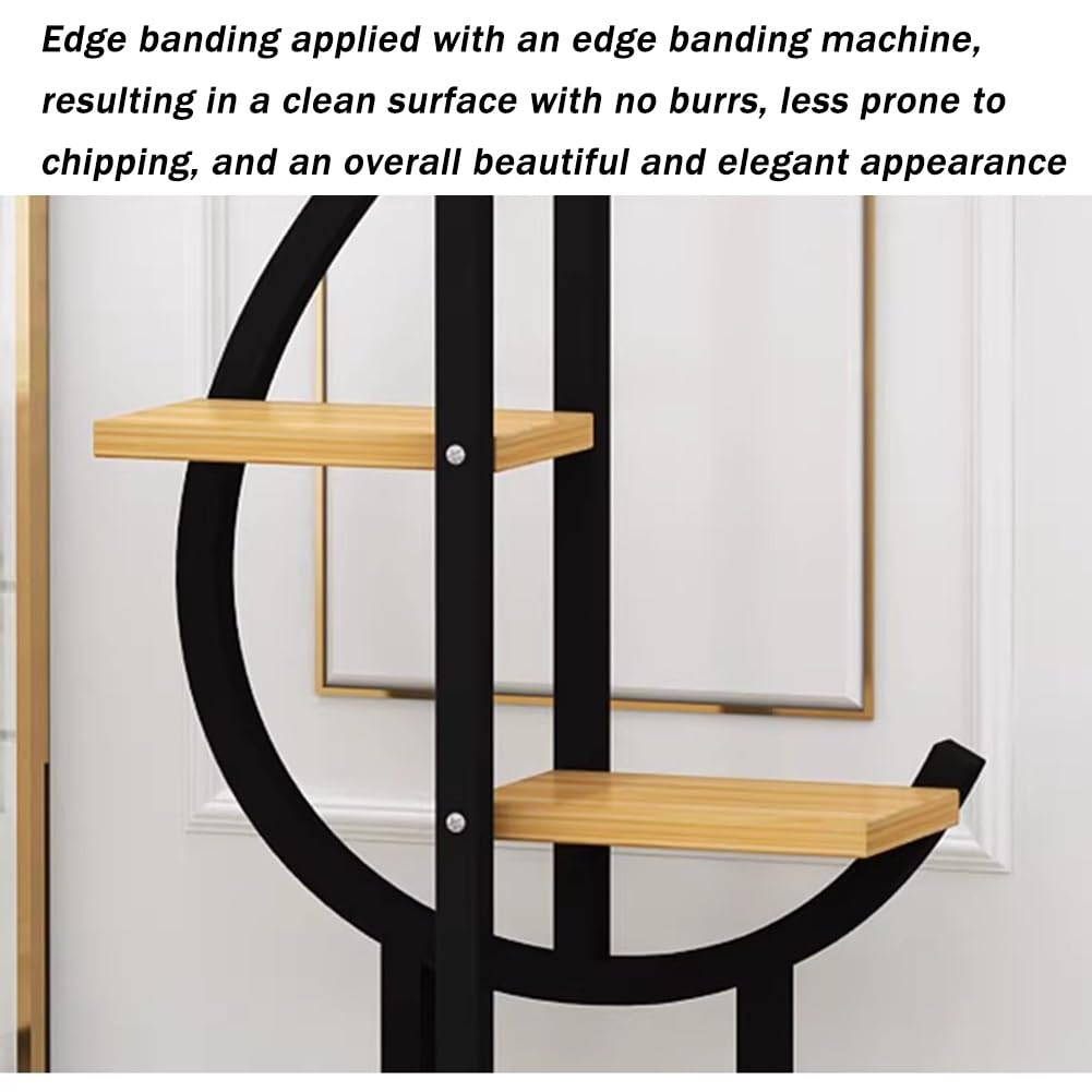 Support d'angle en métal à 5 niveaux avec plusieurs planches en bois et crochets, pour plantes en pot et suspendues, présentoir peu encombrant pour salon, terrasse, balcon, chambre à coucher
