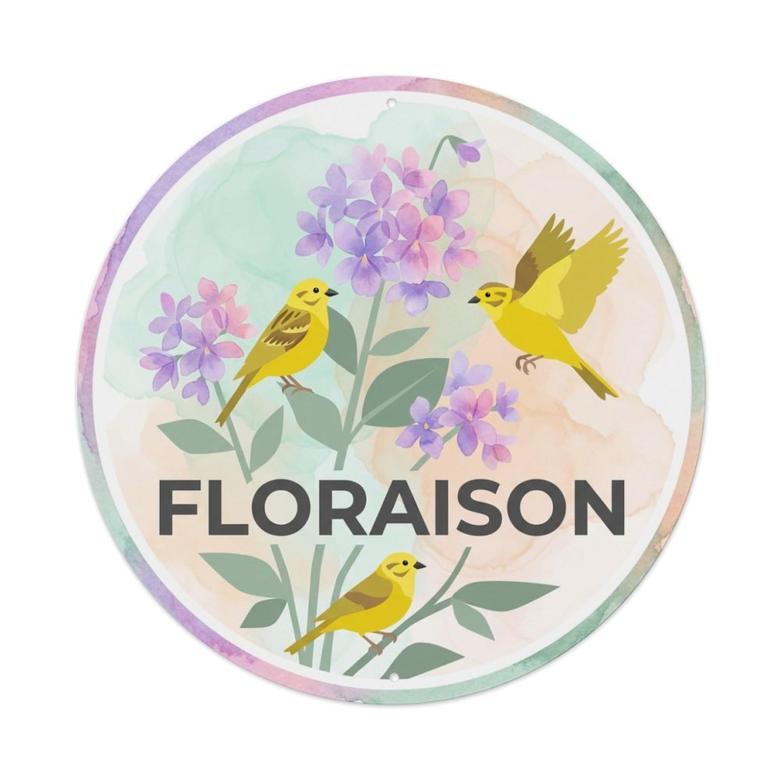 Violet Bouquet Watercolor Bird Slogan Floraison Metal Tin Sign