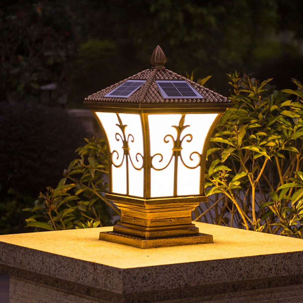VELLOW Volledig koperen solar-zuil, led-buitenlamp, waterdicht IP54, retro voor palen, stigma-lampen voor buitenlandschap, decoratie in Europese stijl, voor terras en tuin