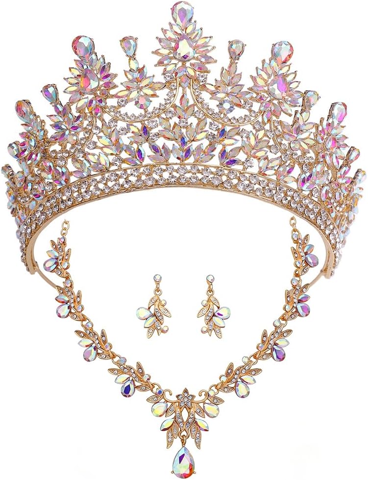 Crowns and Tiaras Jewelry Set for Women.Wedding Crown and Necklace Earrings Birthday Party Pageant Bridal Jewelry Sets Costume Tiara Accessories