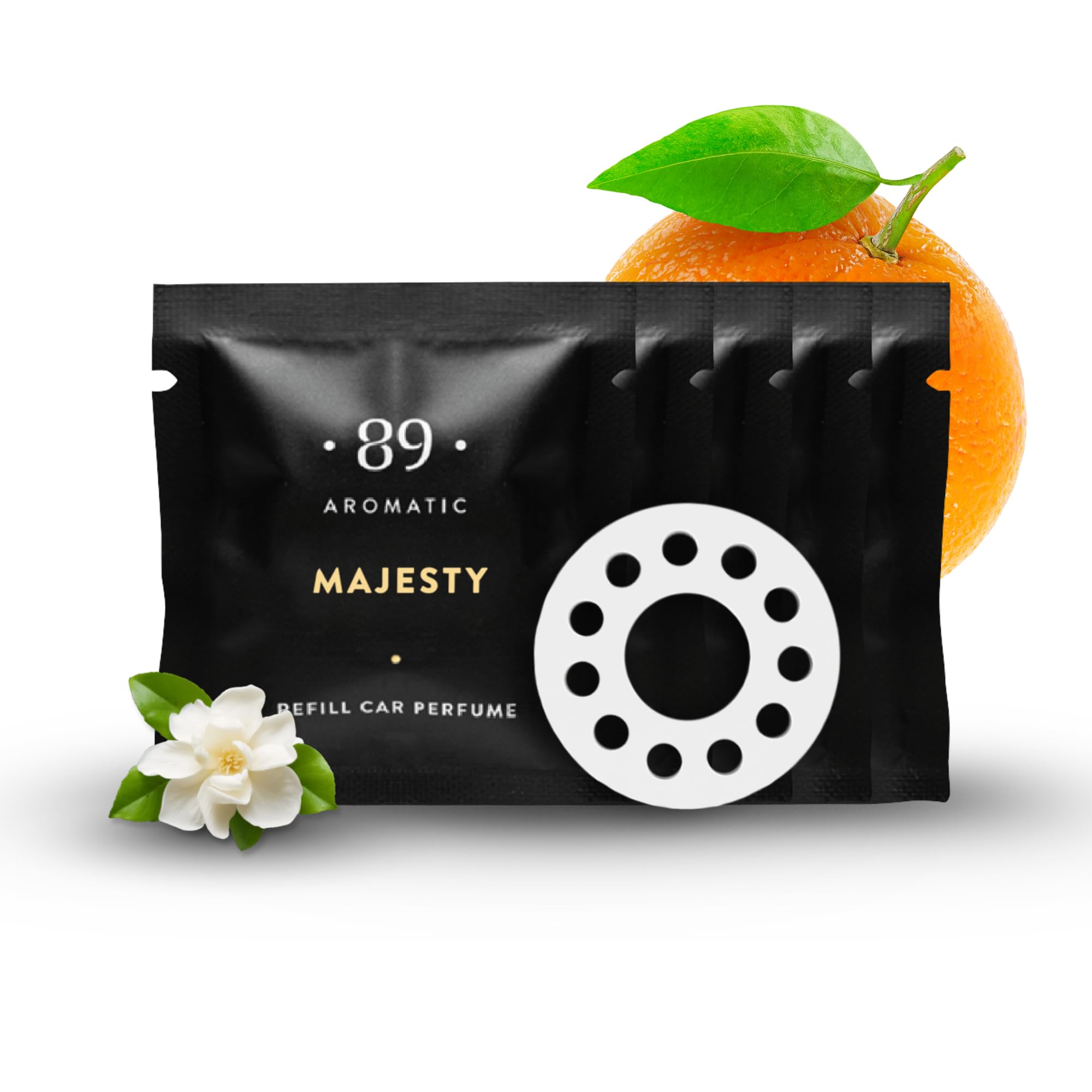 Aromatic •89• Auto-Lüftungsclip Nachfüllkapseln 5er Pack - Mandarine, Jasmin & Sandelholz Duft, Lang anhaltende parfümierte Düfte, luxuriöse Auto-Lufterfrischer-Nachfüllungen, Geruchsentferner