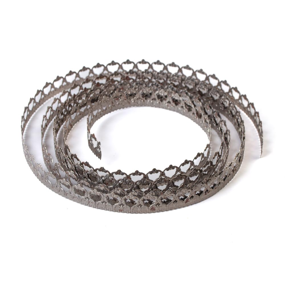 Decorative Metal Ribbon Border Trim, 10 Feet Roll, Flexible Cutout Pattern for DIY Projects (Silver, 7/8 Inch Vintage Lace)