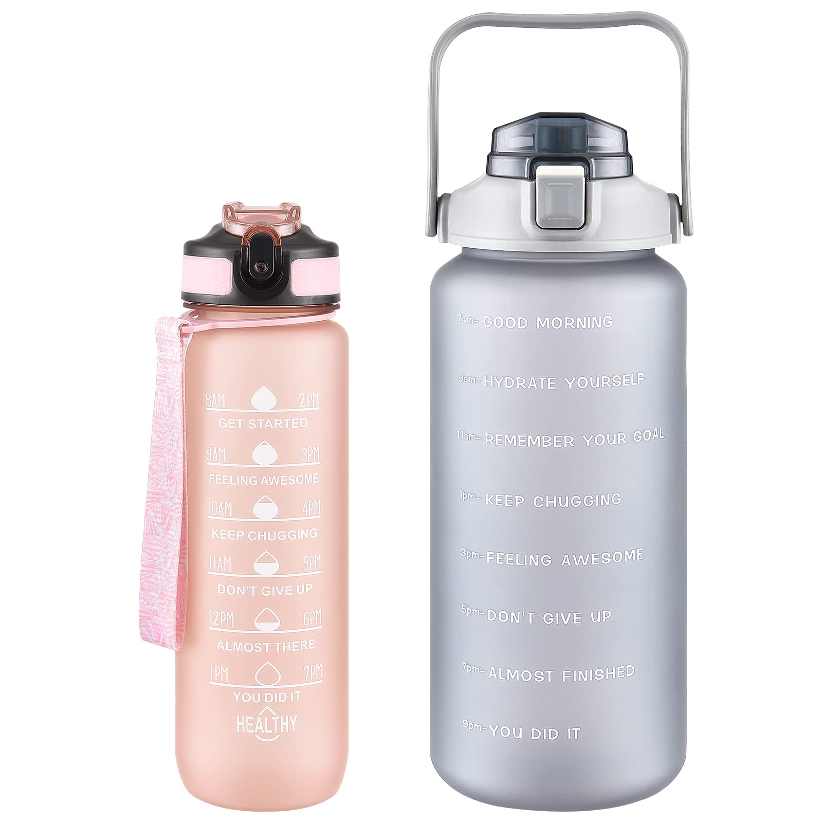 2 Pack Water Bottles 64 Oz + 27 Oz, Sport Water Bottle with Straw & Time Marking,Gym Drinks Bottle, Half Gallon Motivational Water Jug for Women, BPA Free