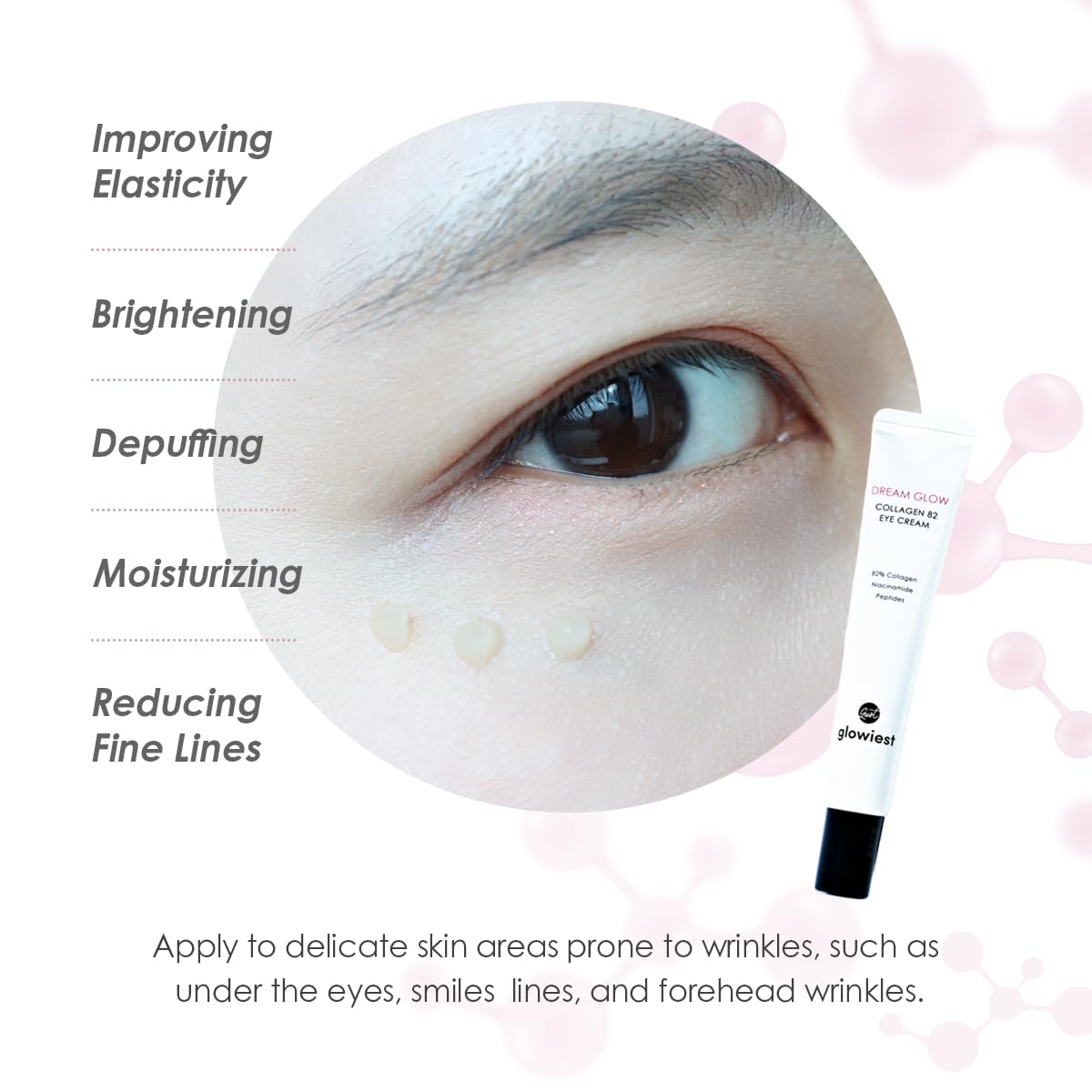glowiest Dream Glow Collagen 82 Eye Cream- French Collagen eye cream Dark Circle under eye treatment korean eye cream, Glowing Day and Night Care Not Tested on Animals -0.7oz./20g (Pack of 2)