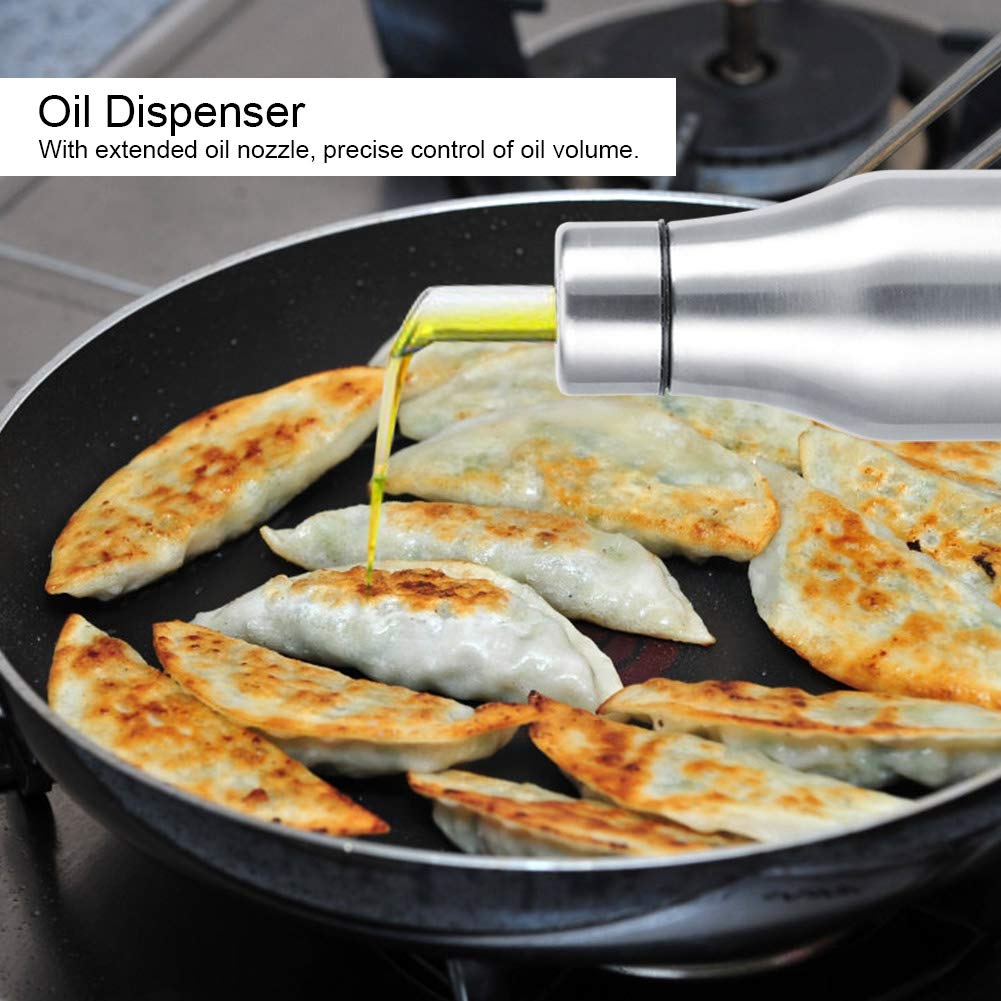 Cocoarm Stainless Steel Oil Bottle Dispenser Pot Leakproof with Cover Extended Nozzle 2 Capacity Options for Home Kitchen Use (Large size 1000ml)