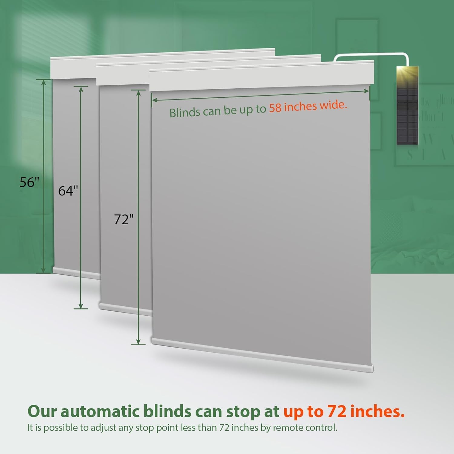 motorized blinds with remote, blackout cooling automatic shades with solar panel cordless smart blinds for windows, custom electric blinds horizontal roller shades,gray,55" w x 72" h rb-gray-rechargeable 55"w x 72"h