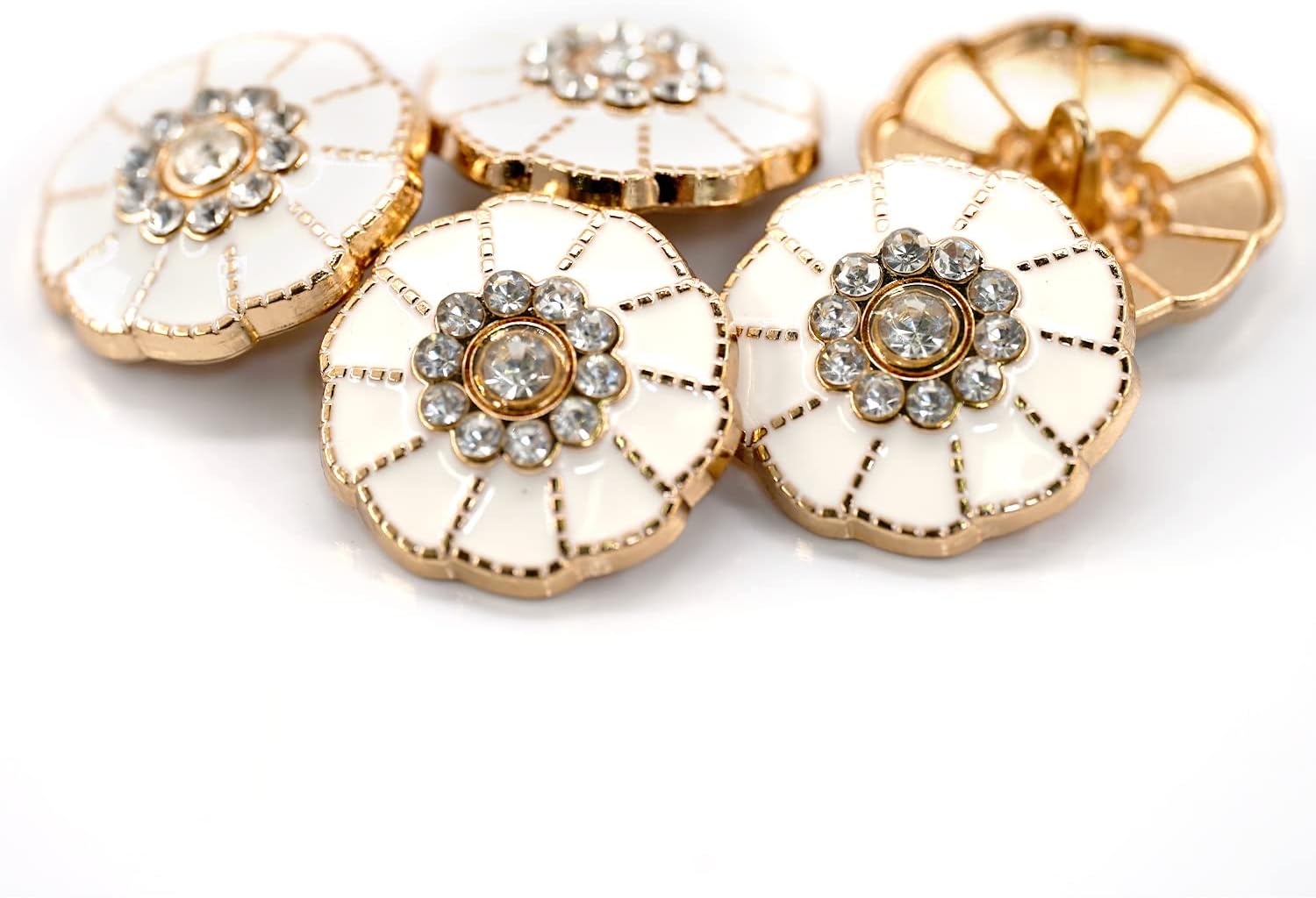 20 pcs Flower Shape White Enamel Petals with Rhinestones Metal Sewing Coats Shank Buttons -25mm -1" - Image 7