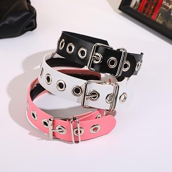 Gothic Punk Style Metal Buckle Headband for Women, Belt design Black Leather Headband, 2-Piece Set Hair Accessories