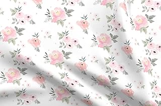 Spoonflower Fabric - Blush Pink, Sweet, Roses, Girl, Floral, Cottage, Shabby Chic, Nursery, Printed on Petal Signature Cotton Fabric Fat Quarter - Sewing Quilting Apparel Crafts Decor