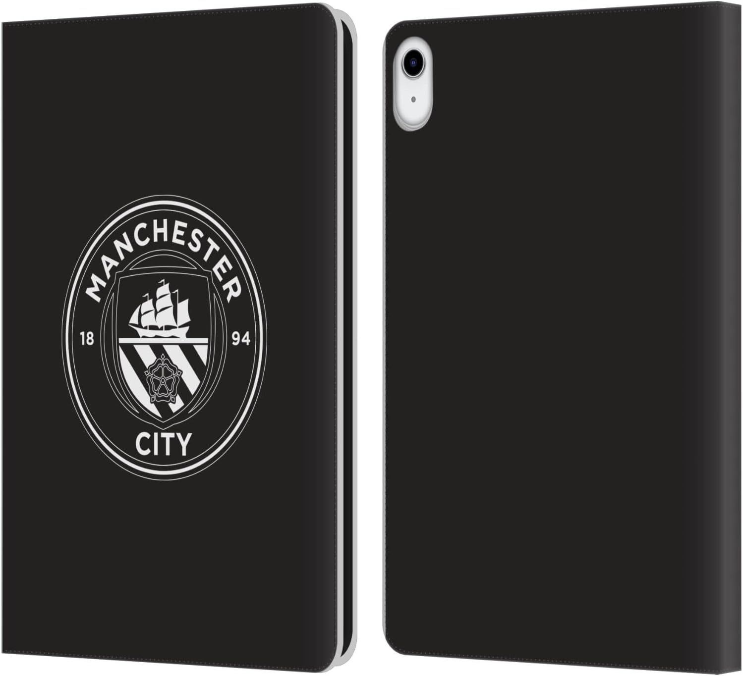 Head Case Designs Officially Licensed Manchester City Man City FC Black White Mono Badge Leather Wallet Case Compatible with Apple iPad 10.9 2022/2025