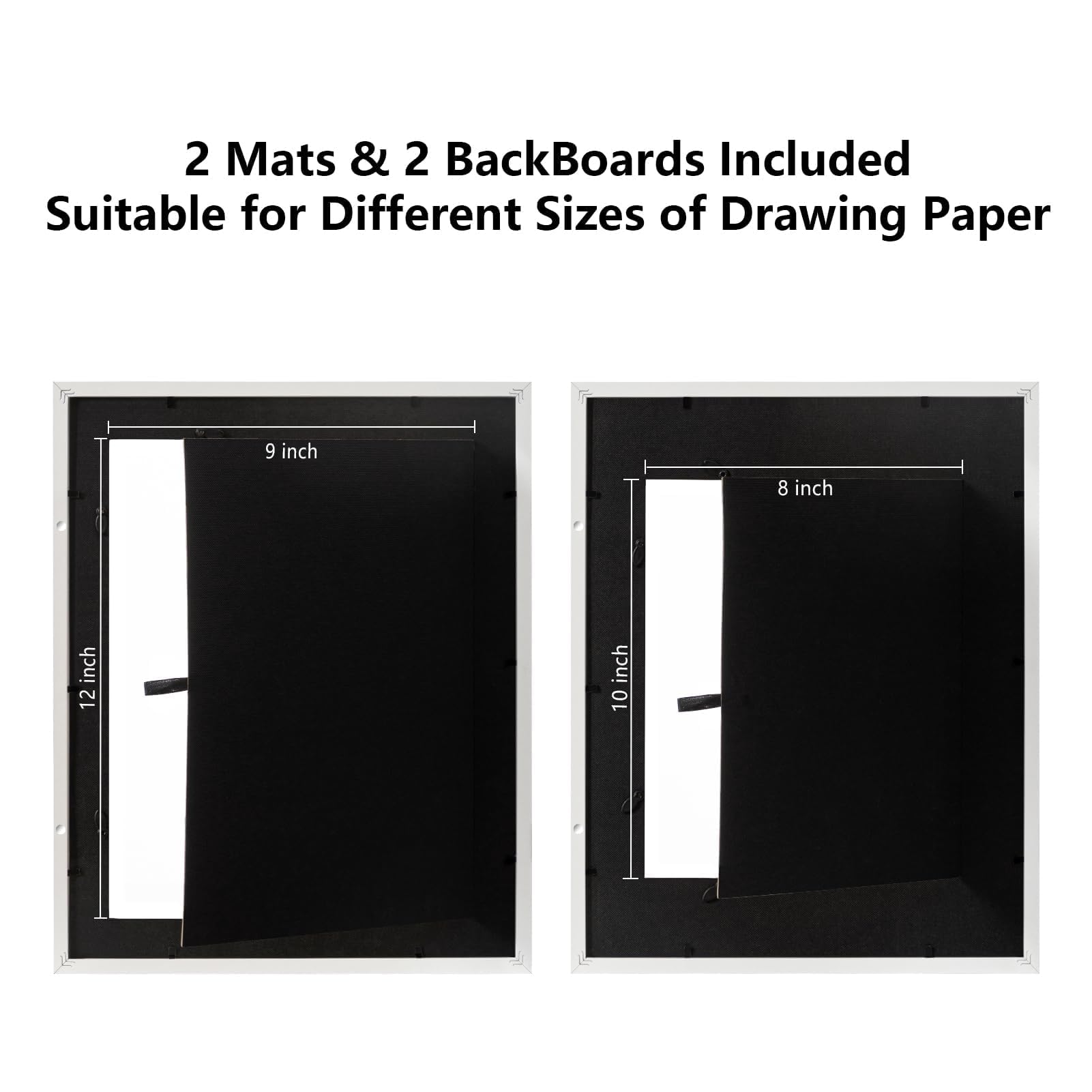 eletecpro 11x14 Kids Art Frame Set of 2 with Glass Cover, Display Artwork 9x12 & 8x10 with Mat or 11x14 without Mat, Artwork Picture Frame Changeable with Storage for Wall and Tabletop, White