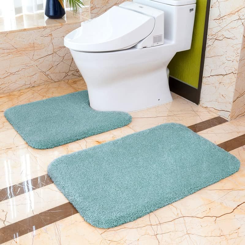 VANZAVANZU Non Slip Toilet Mat Thickened Pedestal Mat for Toilet Absorbent Ultra Soft Bathroom Toilet Rug Fluffy Microfiber Bath Mat, Quick-drying, Machine Washable - 50 x 60cm U Shape (Dark Gray)