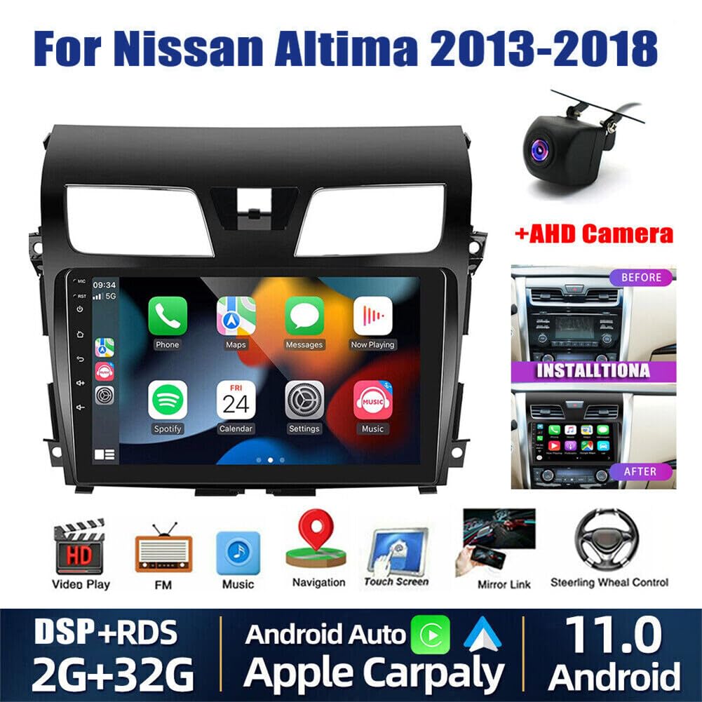 Surakey 10inch Car Stereo Radio for Nissan Altima 2013-2015, 2+32G Andriod 13 Wireless Carplay & Andriod Auto Touch Screen Bluetooth,WiFi/FM/RDS Radio,AHD+Backup Camera