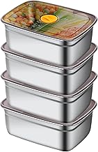 4 Pack 1200ml Stainless Steel Airtight Containers with Lid, Leakproof Containers, Snack Box with Compartments, Stackable Stainless Steel Lunch Box for
