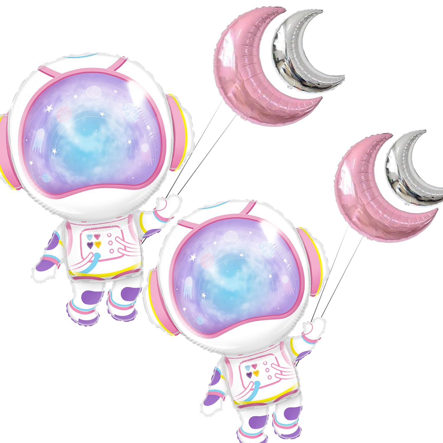 Pink Astronaut Space Balloons,Two the Moon Party balloons/Pink Moon shape balloons for girl outer space party/Galaxy UFO party decor