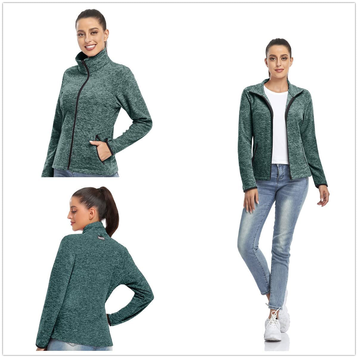 Soneven Veste Polaire Zippé Femme, Veste Polaire Femme Hiver Chaude Blousons Randonnée Femme à Capuche Molletonnée Légère Grande Taille pour Sports Running Outdoor Ski