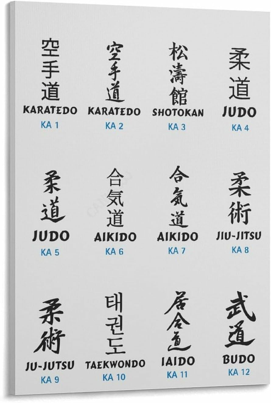 Martial Arts Calligraphy Painting Japan Kanji Aikido Poster (7) Canvas Painting for Living Room Bedroom Decor 08x12inch(20x30cm) Frame-style