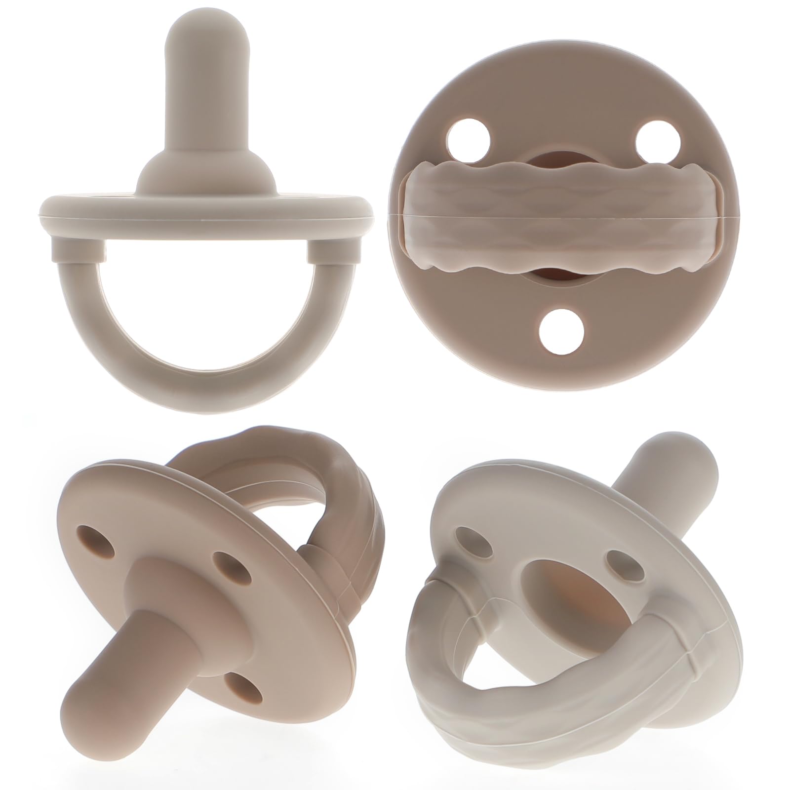 Photo 1 of Soother Pacifier,Food Grade Silicone Pacifiers with Handle & 3 Holes for Added Safety, BPA Free, 4-Pack (Sand x2 / Light Grey x2)