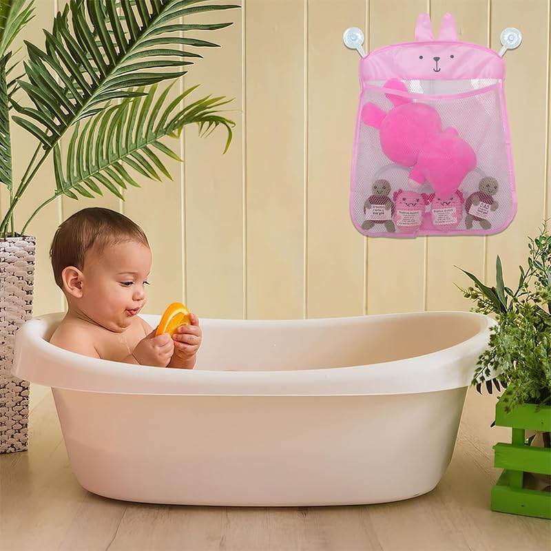 Toy Storage Bag Quick-Drying Storage Net Bathroom Toy Hanging Bag Cute Bathroom Hanging Bag with Two Suction Cups