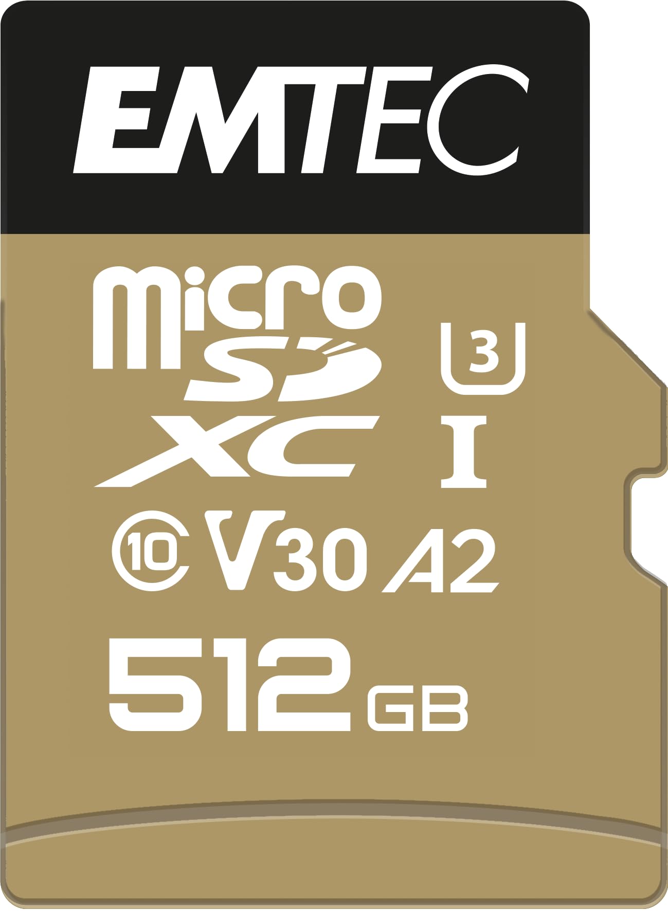 Emtec - Carte microSD UHS-I U3 V30 A1 - 512 GB, 256 Go - ECMSDM256GXC10SP - Gamme Speedin - Avec adaptateur - Vitesse de lecture et écriture jusqu'à 100 MB/s, 100 Mo/s - Noir/Or