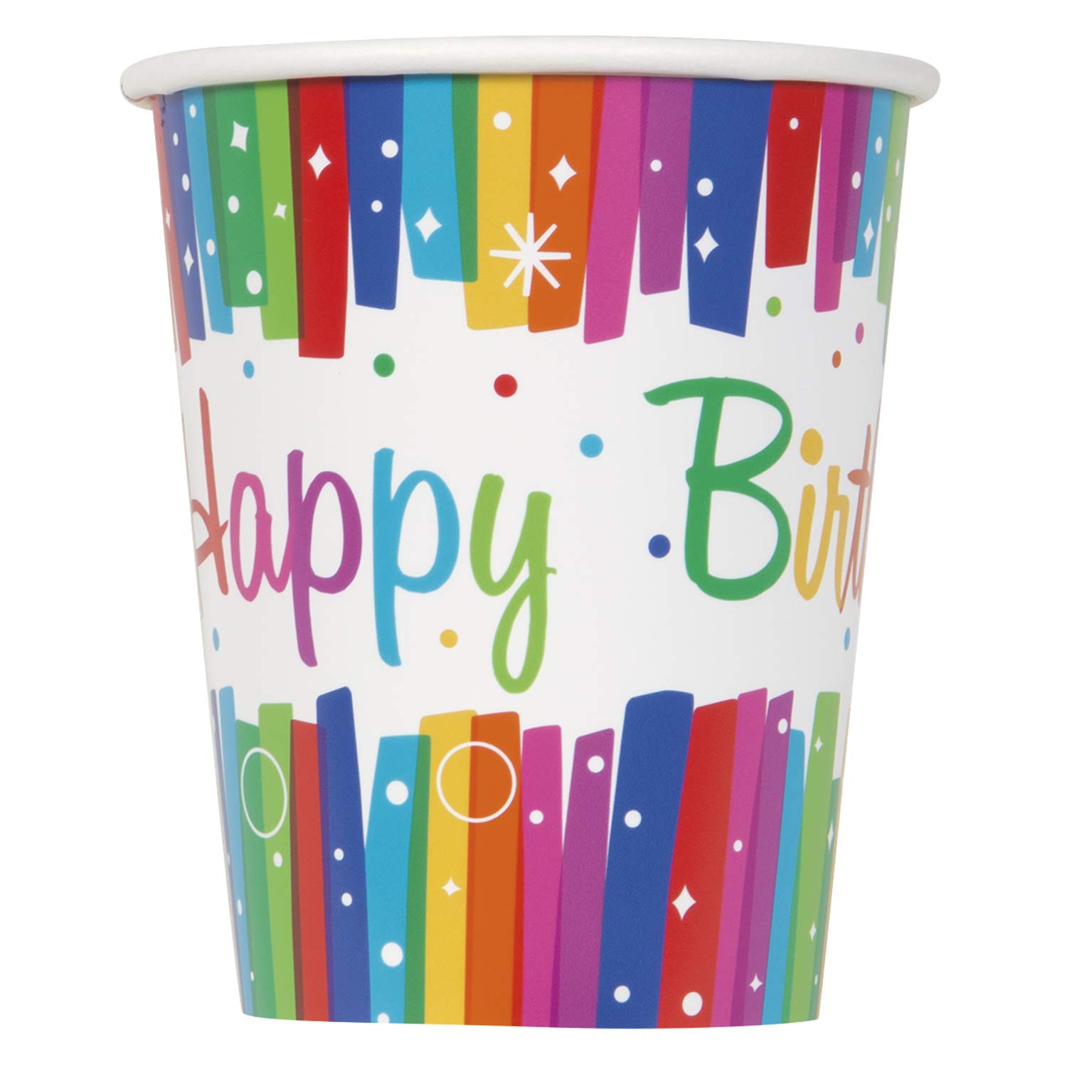 Unique Party49566-9oz Rainbow Ribbons Birthday Paper Cups, Pack of 8