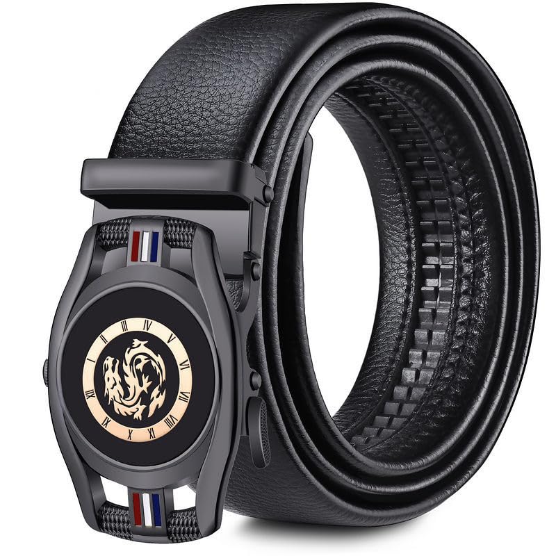 Genuine Leather Mens Ratchet Belt Slide Classic Work Dress Casual Gift Box Adjustable