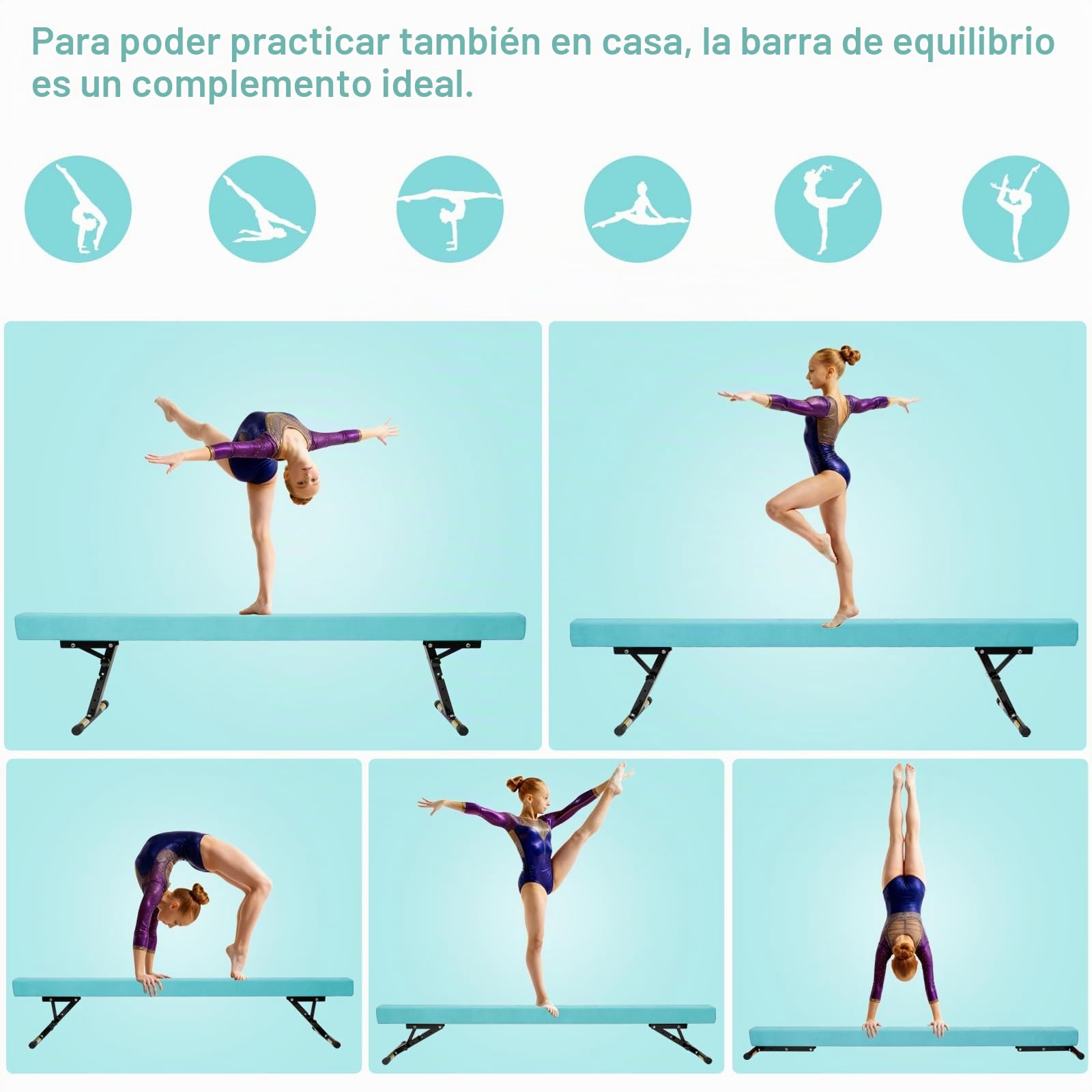 Barra de Gimnasia para Niños 245 cm Barra de Equilibrio 5 ajustes de Altura. (Verde)
