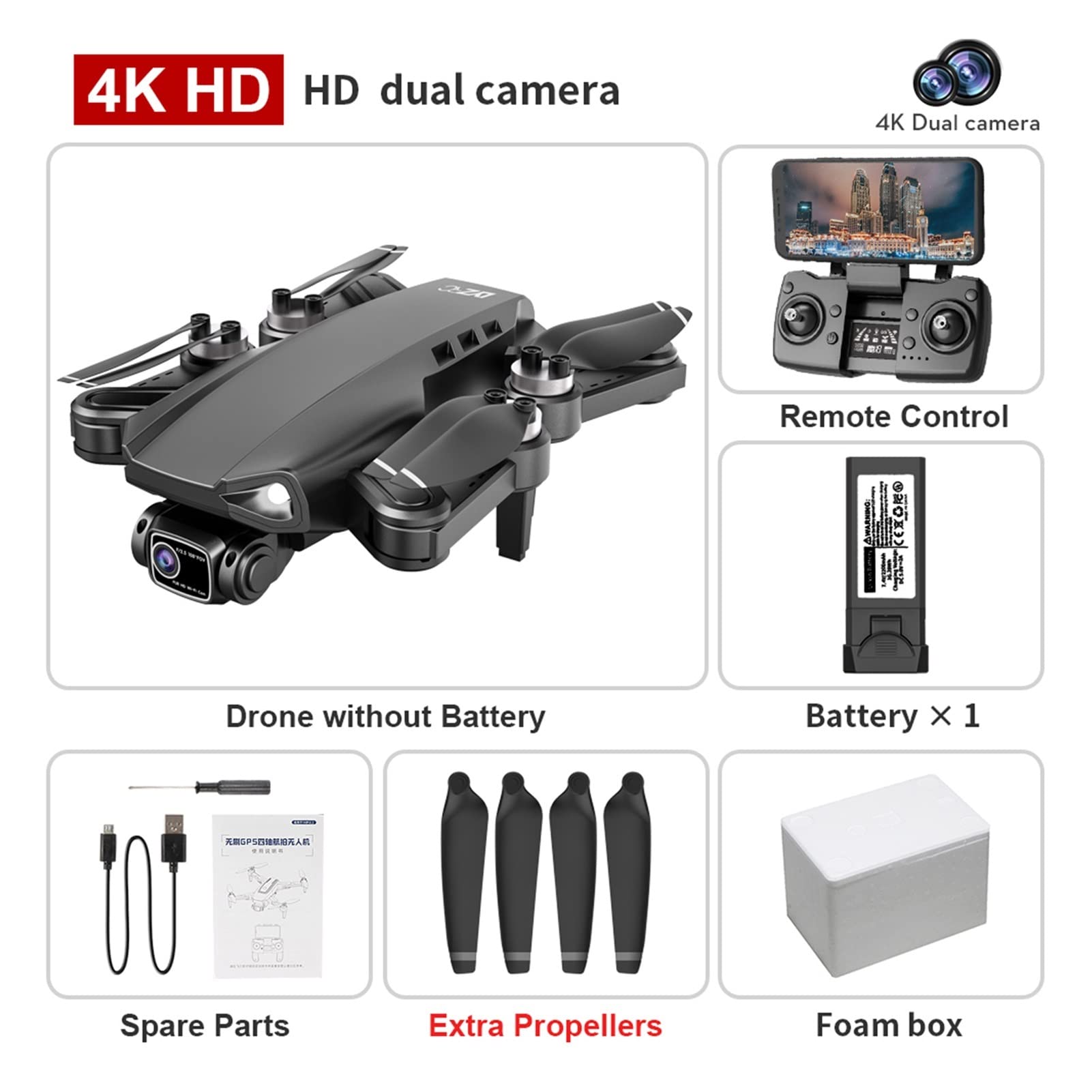 Dron L900 Pro SE 5G GPS 4K Dron z kamerą HD FPV Bezszczotkowy silnik Quadcopter Odległość 1,2 km Profesjonalne drony VS F11pro F10 (Kolor: jasnoszary)