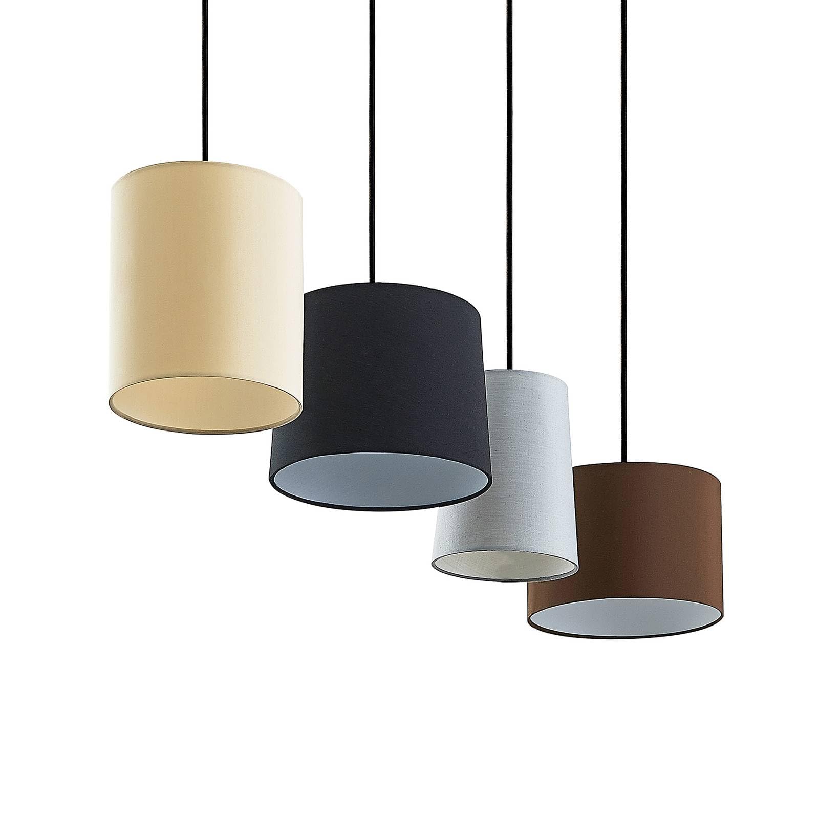 Lindby Esstisch Pendelleuchte Holz, Textil Balkenpendelleuchte Holzast und Stoff Lampenschirm Hängelampe Lampe Wohnzimmer 4x E27 ohne Leuchtmittel