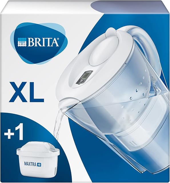 BRITA Marella XL water filter jug for reduction of chlorine, limescale and impurities, Includes 1 x MAXTRA+ filter cartridges, 3.5L -White