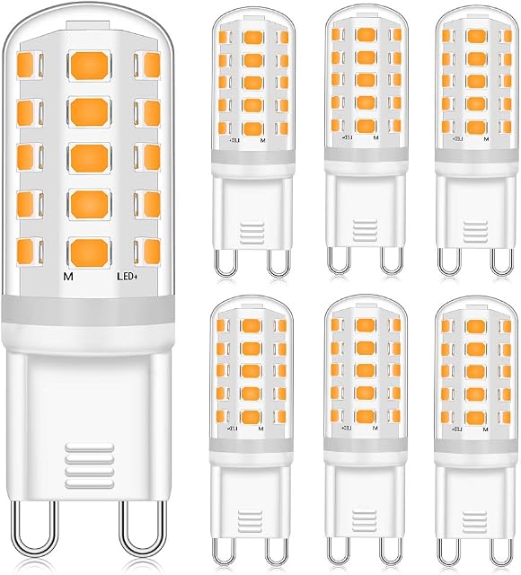 G9 LED Bulbs Dimmable 4W Warm White 2700K for 40W 28W 25W G9 Halogen Bulb Replacement, AC220-240V, 350lm, No Flickering G9 Bi Pin Base Lamp, 6-Pack