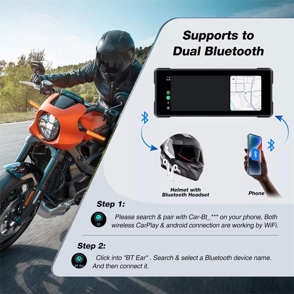 Bamberg Navigatore GPS Bluetooth Portatile da 6,86 Pollici per Motociclette, Resistente all'Acqua IP68, con Schermo Wireless, Compatibile con Carplay Android Auto e Lettore MP5.
