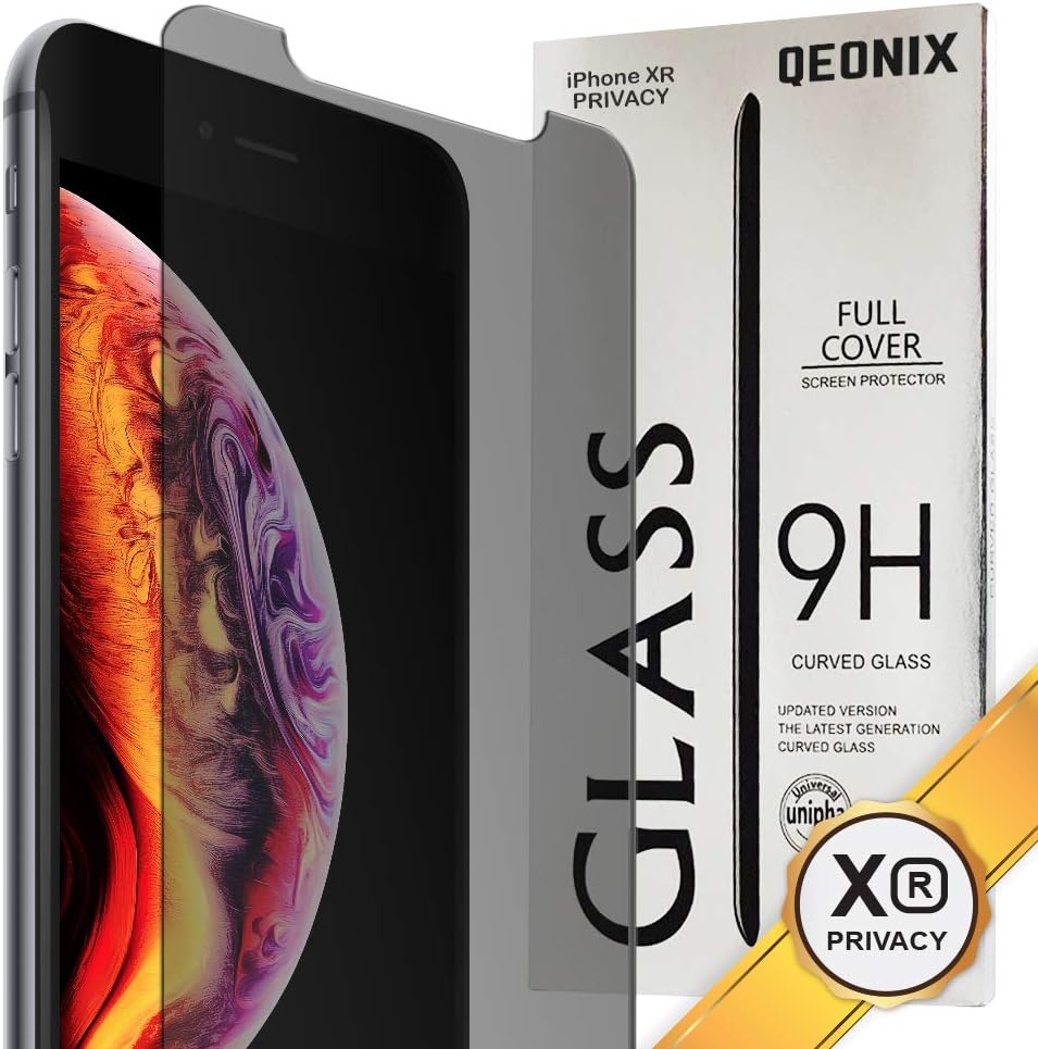 QEONIX iPhone XR Privacy Screen Protector 6.1 inch, Premium Anti-Spy Real 9H Tempered 3D Glass / Case Friendly, Scratch Proof