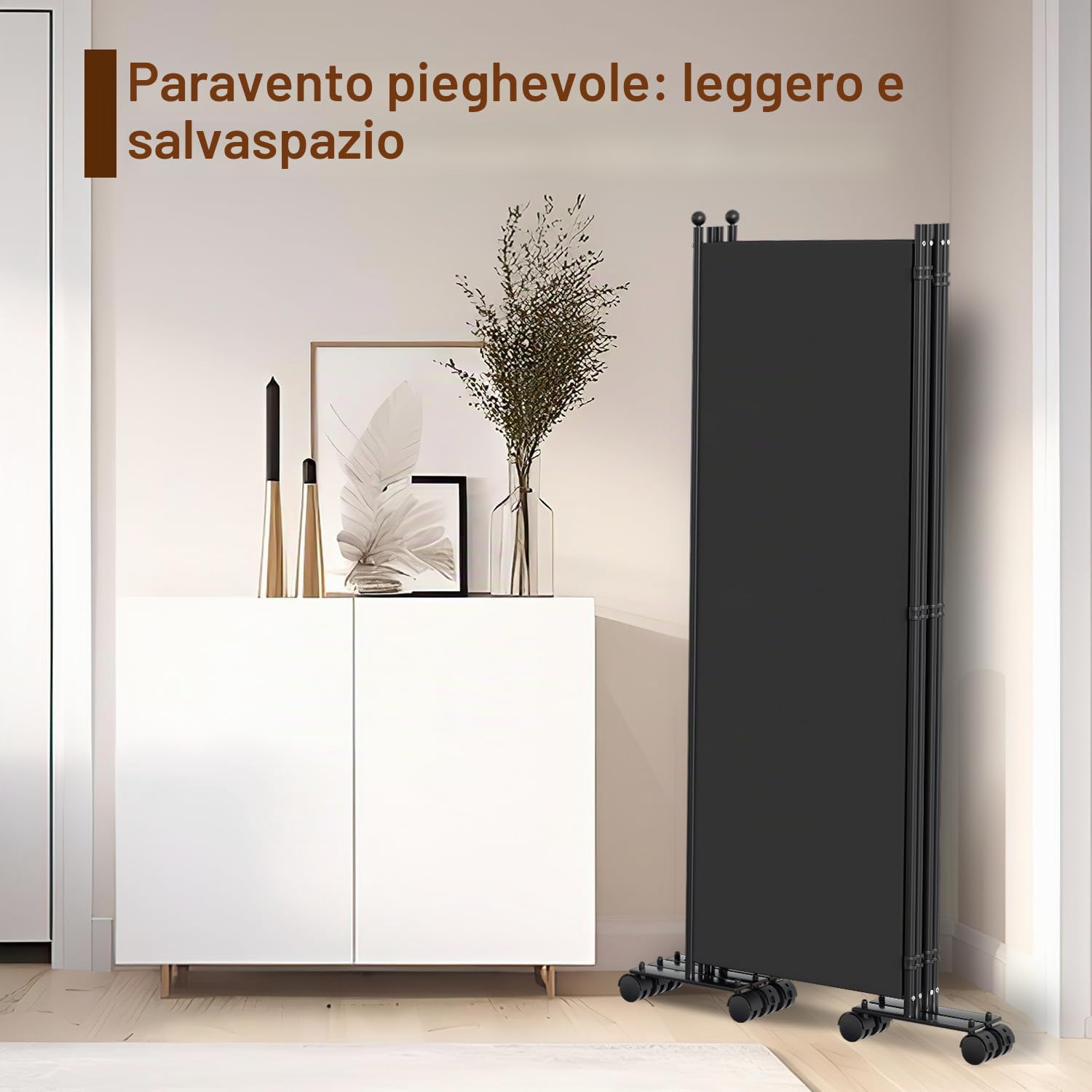 Paravento divisorio 1 pezzo pieghevole, divisorio pieghevole a libero posizionamento su ruote, parete per spogliatoio e protezione della privacy, divisorio per giardino uffici terrazza
