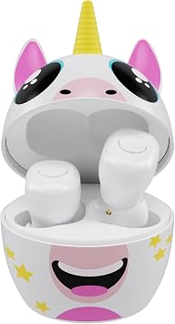 Coby Kids Wireless Earbuds, Mini Bluetooth Earbuds for Children with Cute Charging Case, Comfortable Gel Tips, IPX4 Water-Resistant Design, 33-Foot Range, Up to 24-Hour Playtime Unicorn