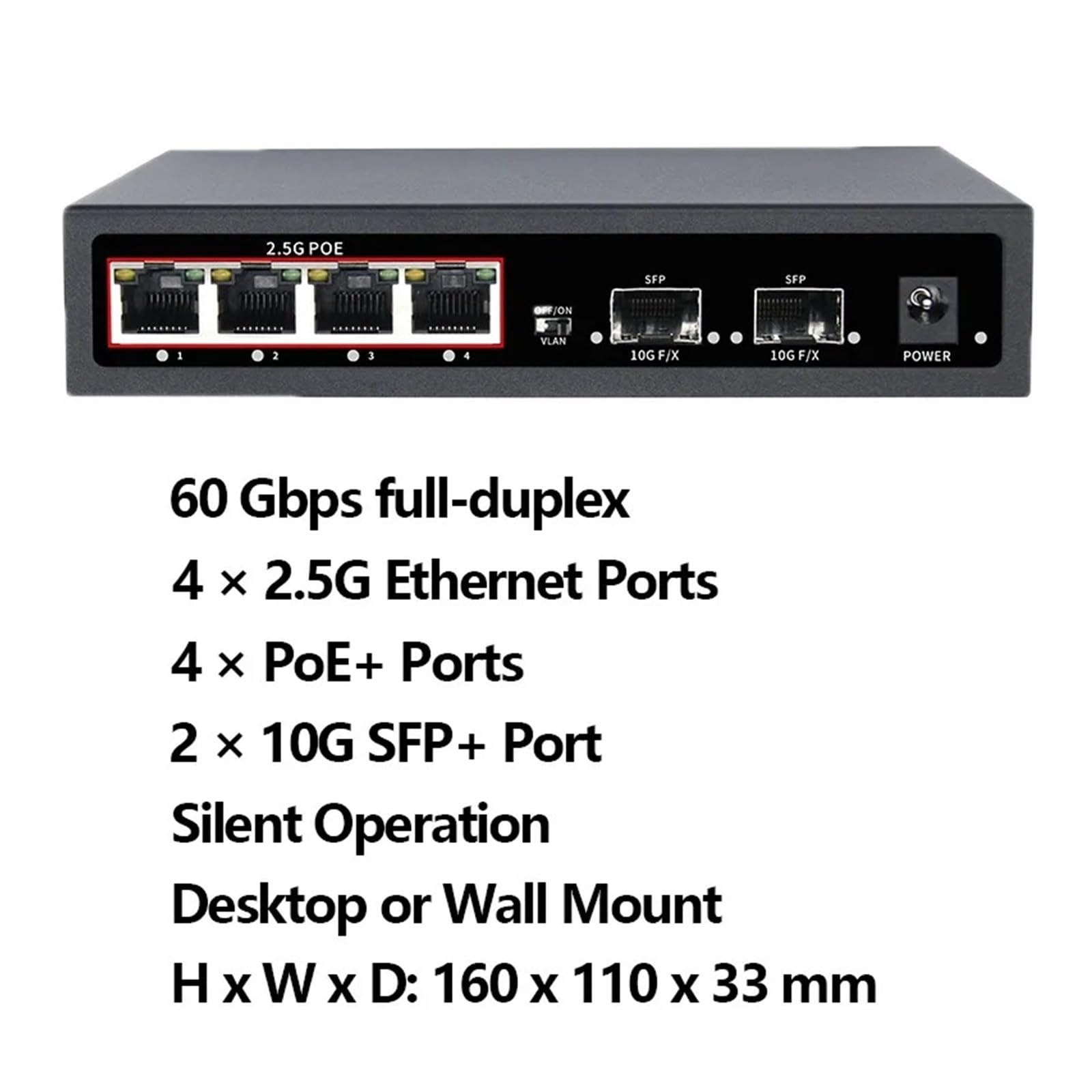 Conmutador Ethernet RJ45 de 6 Puertos, 2,5 GbE, 10 GbE, SF.P+, conmutador de Red con Enlace Ascendente no administrado(Switch with UK Plug)