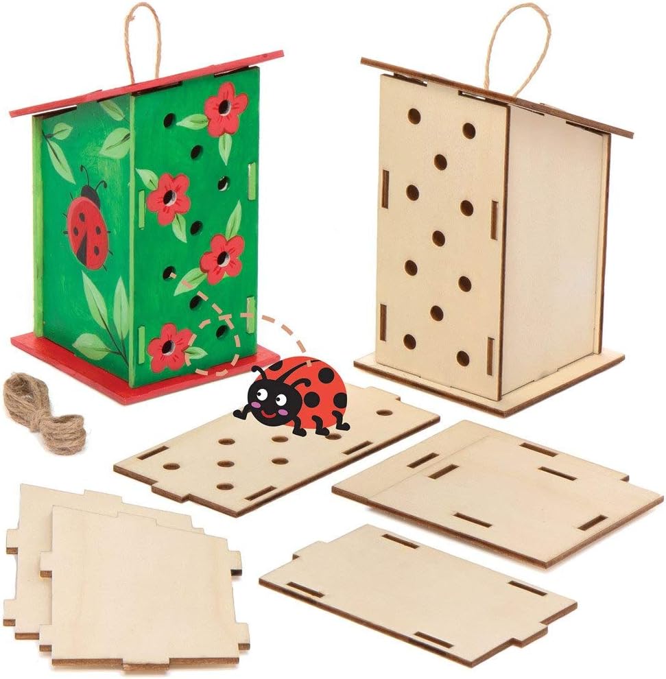 Baker Ross AT884 Wooden Ladybird House Kits, for Kids Arts and Crafts Projects (Pack of 2), Assorted