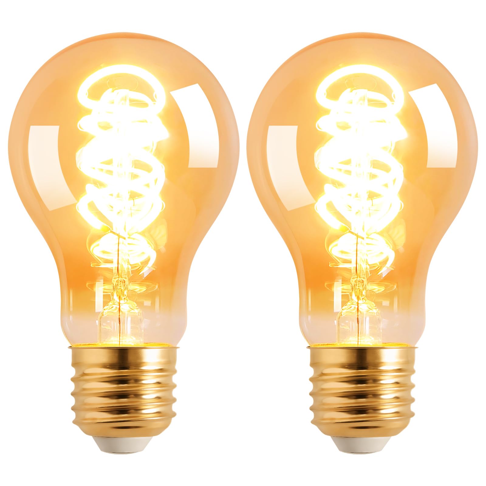 Terafeels 2 Pack E27 Vintage LED Light Bulbs, A60, 4W, 220-240V, 2700K Warm White Glow, Amber Glass, Dimmable Edison Screw in Light Bulb