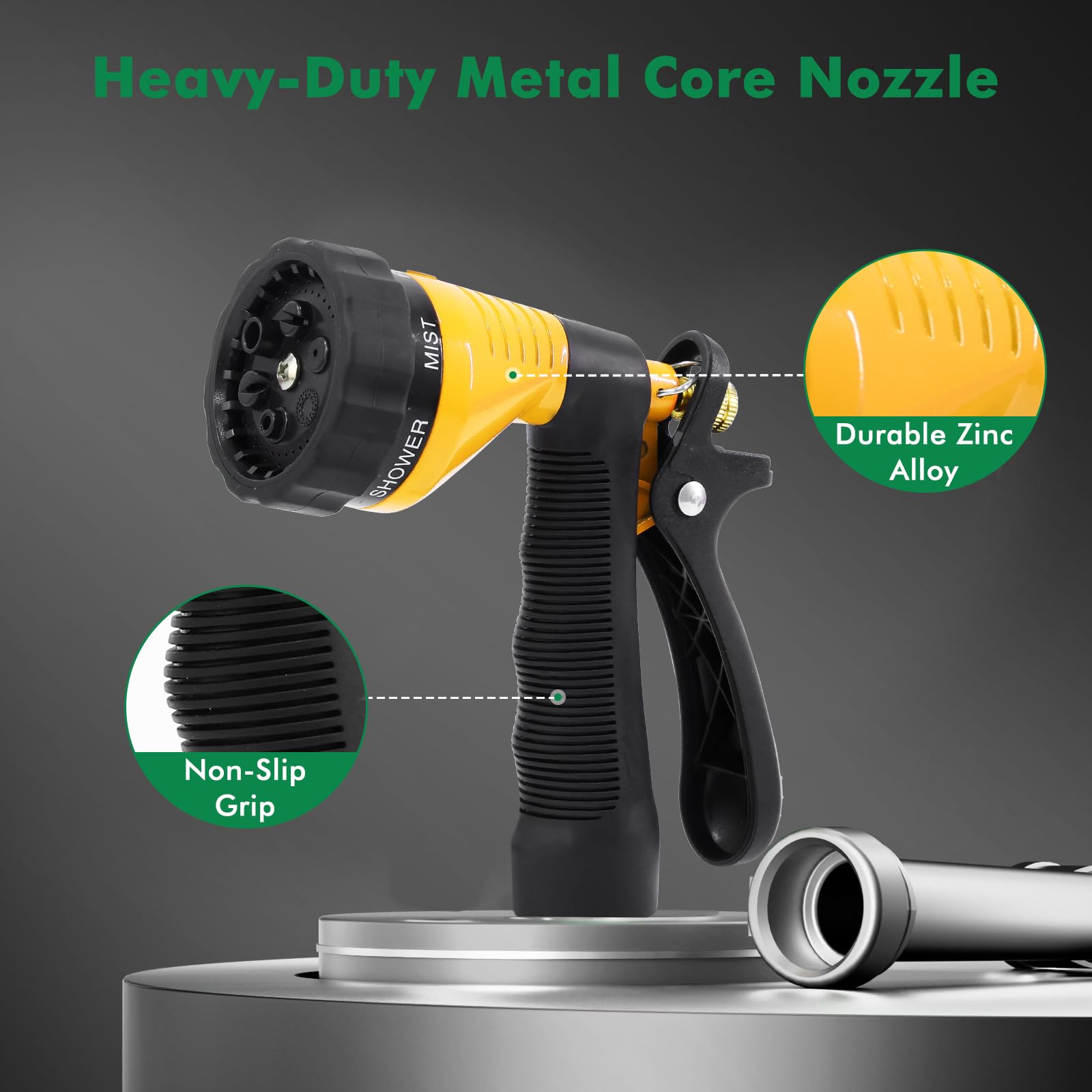 RESTMO Hose Pipe Spray Gun, Heavy Duty Metal Garden Hose Spray Gun, Black + Yellow, 6 x 11 x 5 cm - Image 3