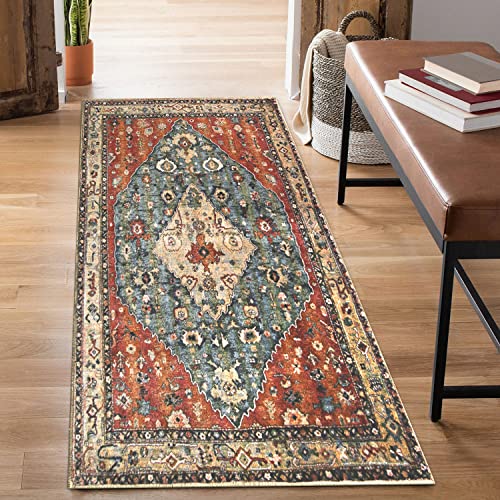 KIMODE Boho Tribal Teppich Flur Läufer 60 x 130cm, Bohemian Distressed Kunstwolle rutschfest...