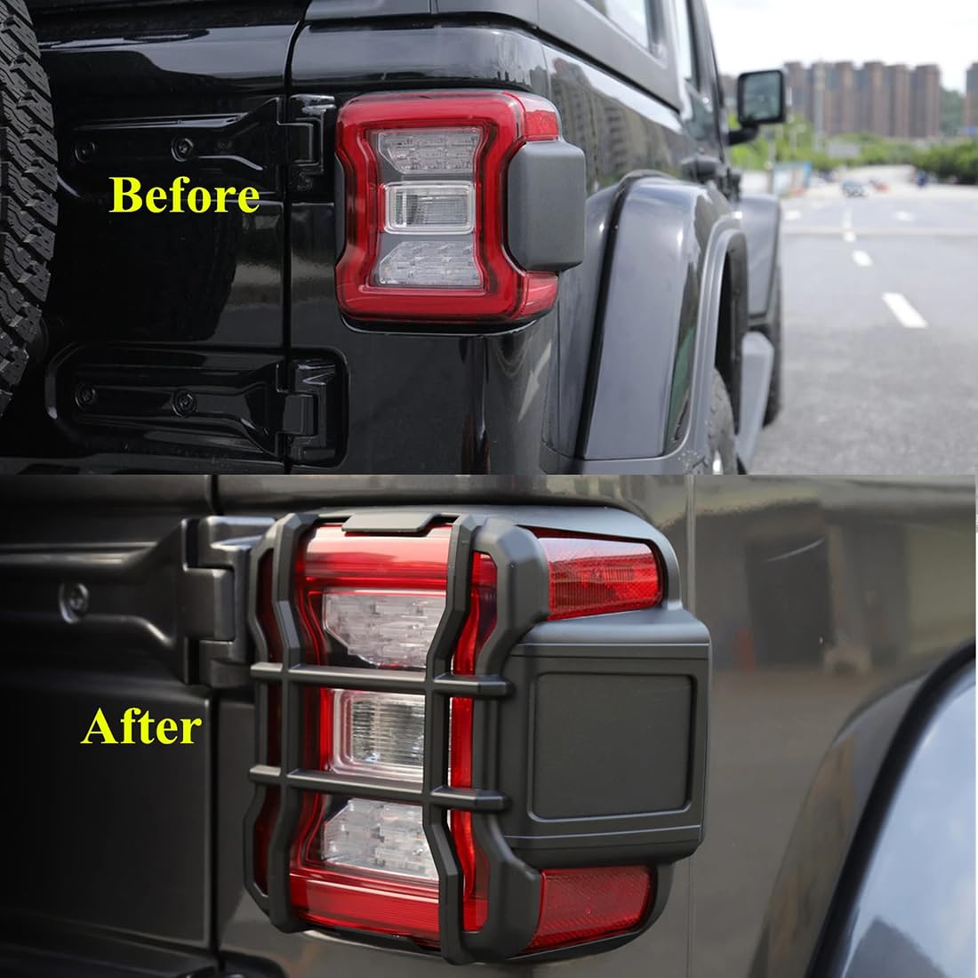 Rücklichtschutz für Jeep Wrangler JL Rubicon 2018–2024, hintere Rücklichtabdeckungen, Schutzverkleidung, 2 Stück/Set,Black-Black
