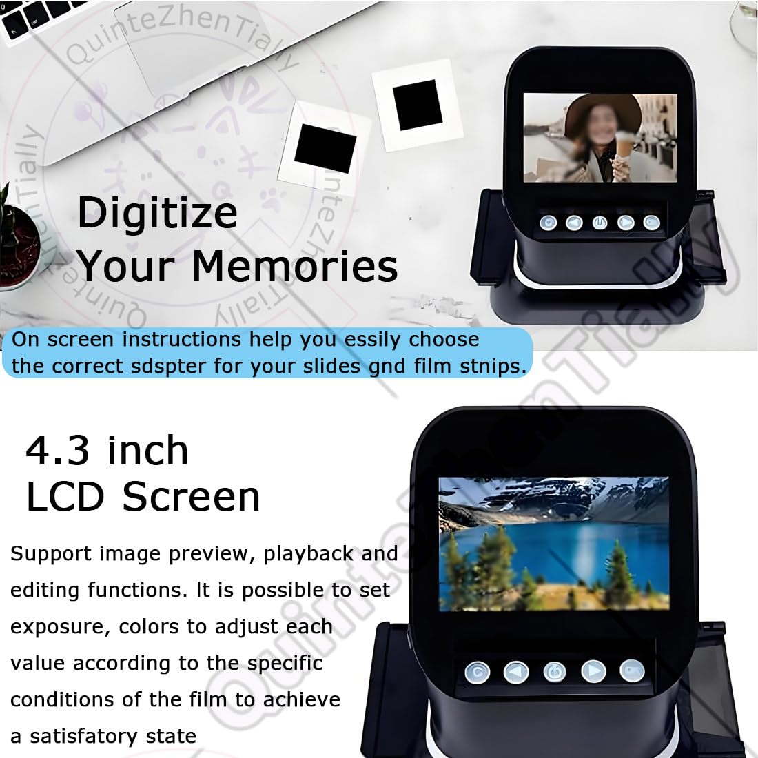 Escáneres Fotográficos Negativos Diapositivas Película Alta Resolución,Escáner Digital Películas Diapositivas,Integrada 128 MB,para Familias Amantes Cine
