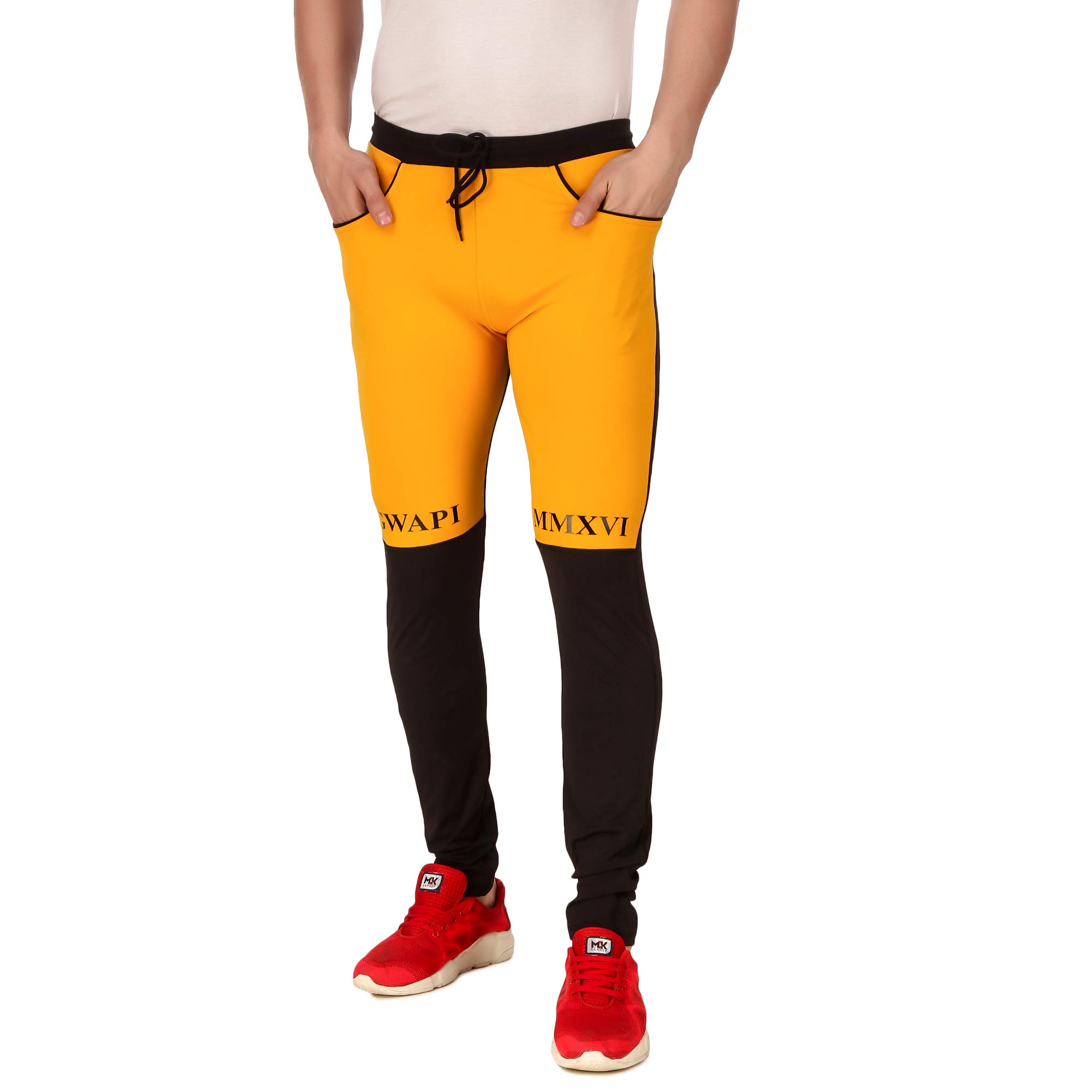 Plus 91 Collection Relaxed and Regular Fit Cotton Mens Gym Jogger Pants, Men's Casual Slim Fit Workout Bodybuilding Pants with Ideal for Running, Jogging, Training and More Yellow